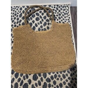 Bay Sky Woven Faux Raffia Boho Tote Bag Wrapped Straps Brown